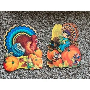 Vintage Eureka Thanksgiving Die Cut Decorations Turkey Pumpkin Set of 2 USA
